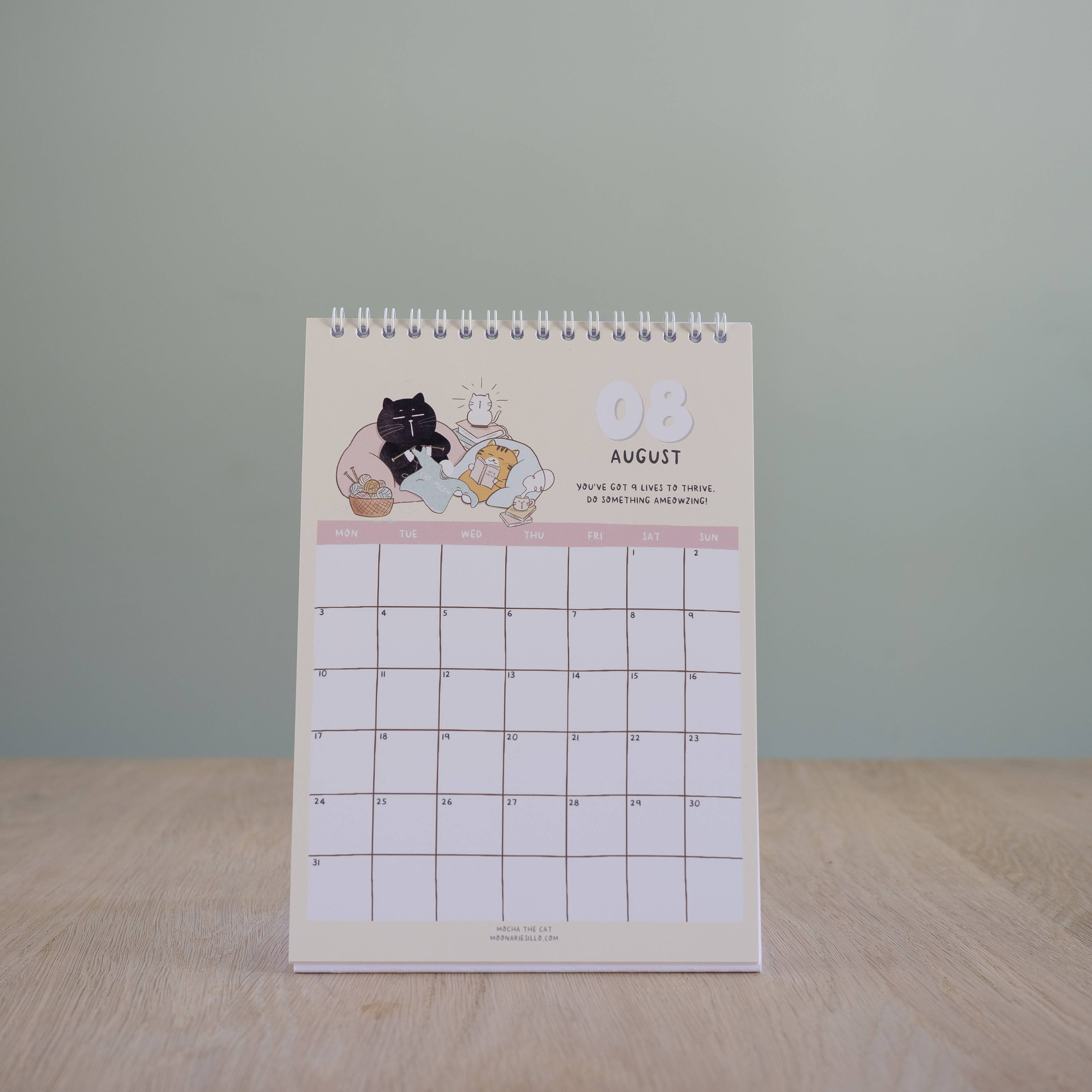 Moonaries illo - Wholesale Calendar - Cute Black Cat Desk Calendar 2026 - A5 portrait8