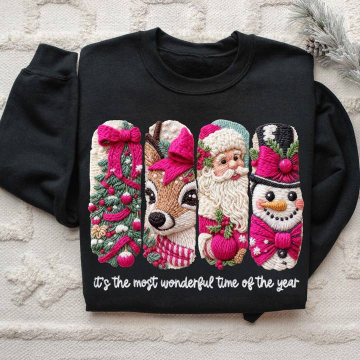 NVC Ecommerce LLC - Wholesale T-Shirt (Graphic) - Women's - Faux Yarn Crochet Merry Christmas Shirt, Xmas Tree Sweater1