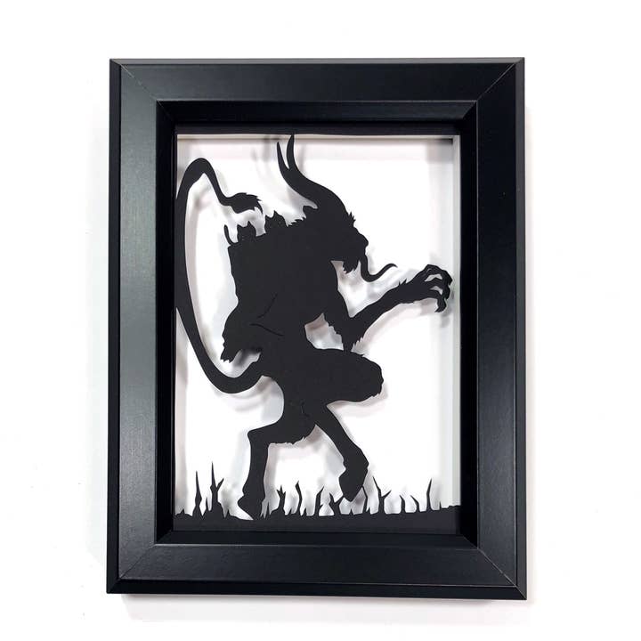 Arte em papel cortado à mão emoldurado 5x7 - Krampus por atacado de Squirrel Tacos Papercuts
