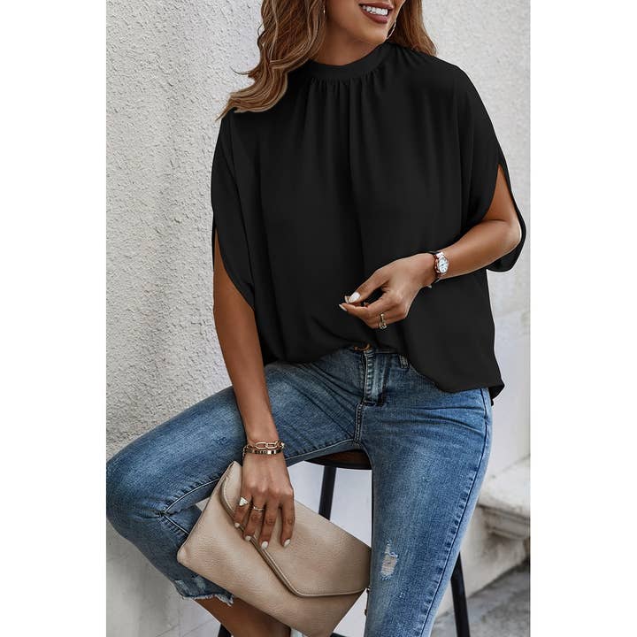 Supreme Fashion - Wholesale Blouse - Women's - Solid Cape Short Sleeve Loose Top