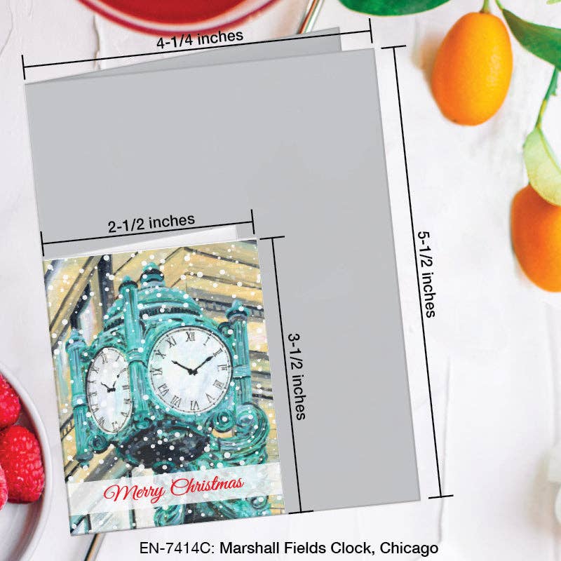 Printed Canvas – wholesale Christmas card – Marshall Fields Clock, Chicago, Greeting Card (#7414C)1