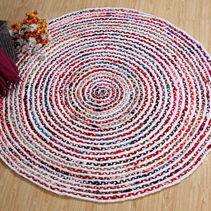 Second Nature Online – Tapete por atacado – Tapete CARNIVAL Multicolor Algodão Branco Círculos Redondos Trançados5