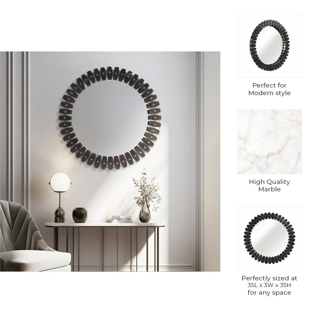 Sagebrook Home - Wholesale Wall Mirror - Marble Glass Round Tile Wall Mirror - Black, 35 in.2