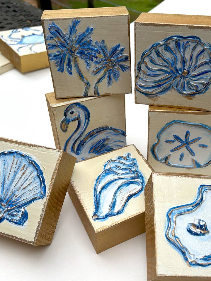 Mini-blocs côtiers | pélican, coquille d'huître, flamant rose pour la vente par Coddiwomple