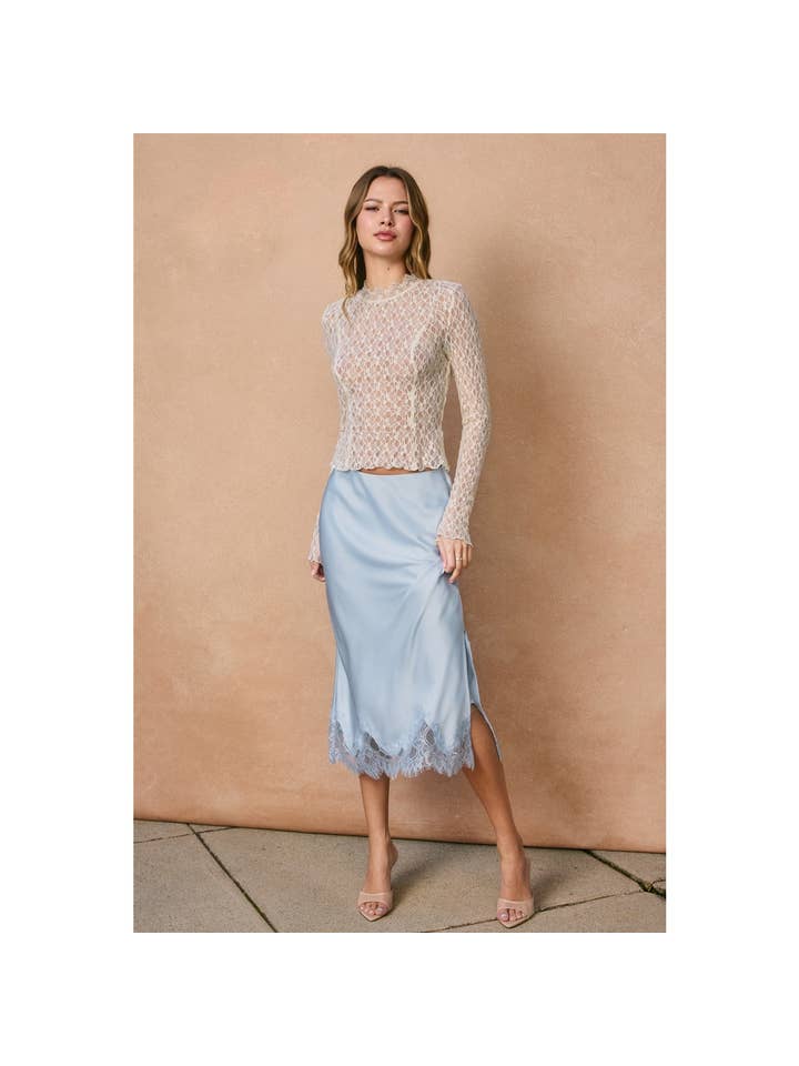 Dress Forum - Wholesale Skirt - Women's - Dull Satin Lace Hem Pencil Skirt (1)46