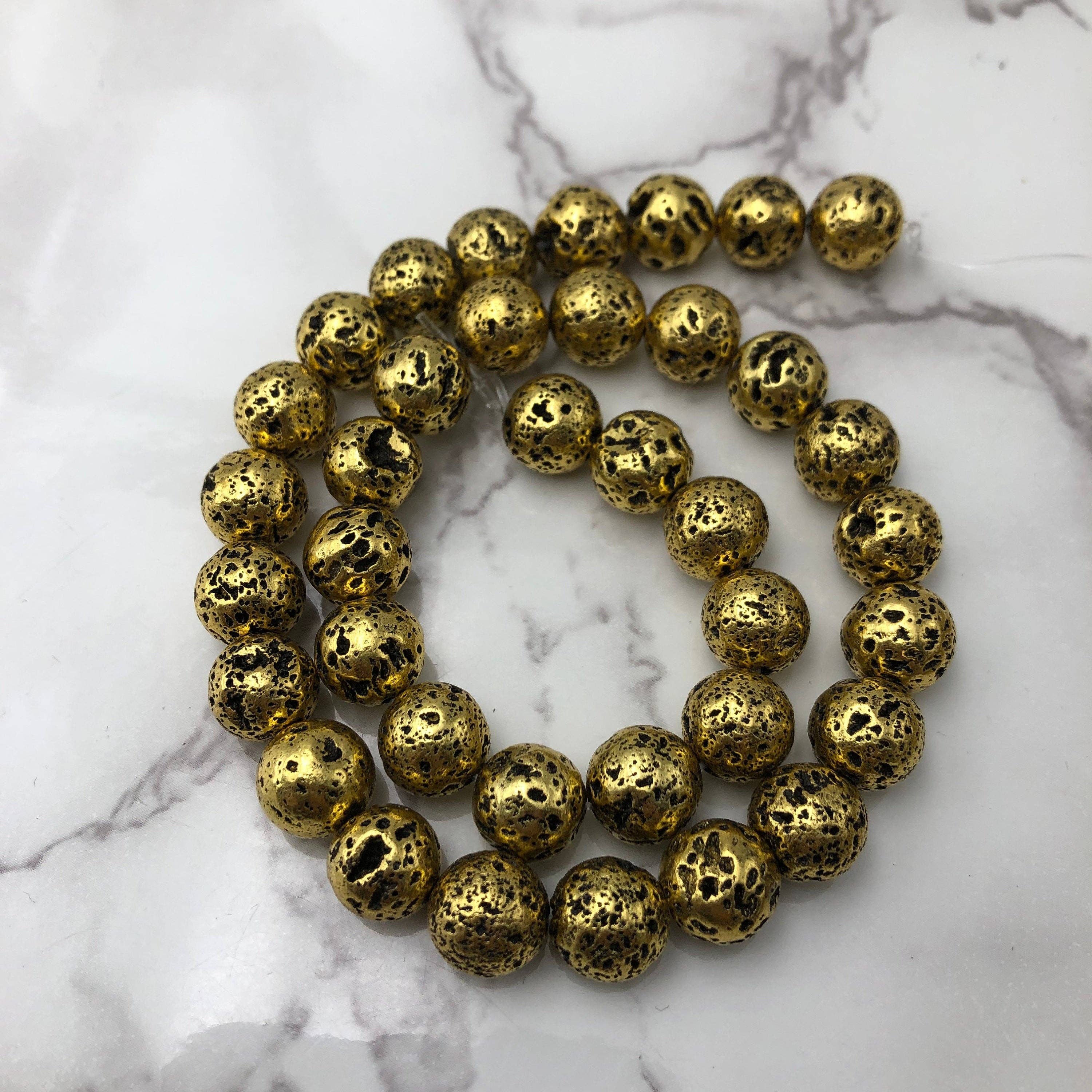 CRCBEADS - Wholesale Beads - Gold Coated Lava Rock Stone Beads 6mm 8mm 10mm 15.5" Strand2
