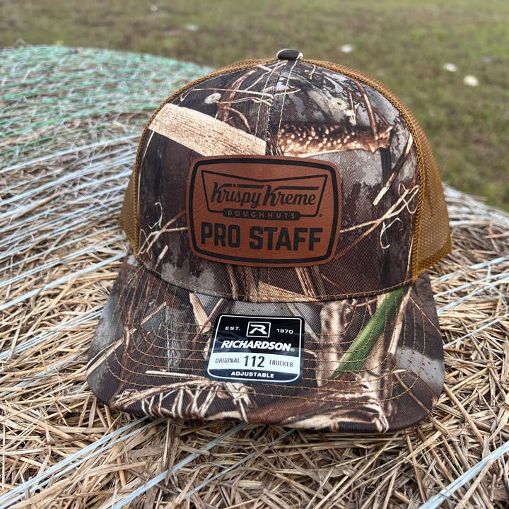 Three Rivers Hat Co. - Wholesale Trucker Hat - Unisex - Krispy Kreme Pro Staff - Camo Trucker Snapback - Richardson 112