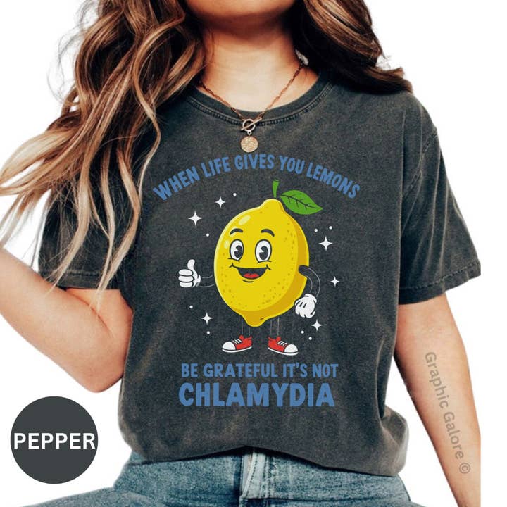 When Life Gives Lemons T-Shirt, Funny Graphic Tee, Sarcastic Humor Shirt, Joke T-Shirt, Lemon Cartoon Tee, Novelty T-Shirt, Trendy Design for wholesale by Graphic Galore