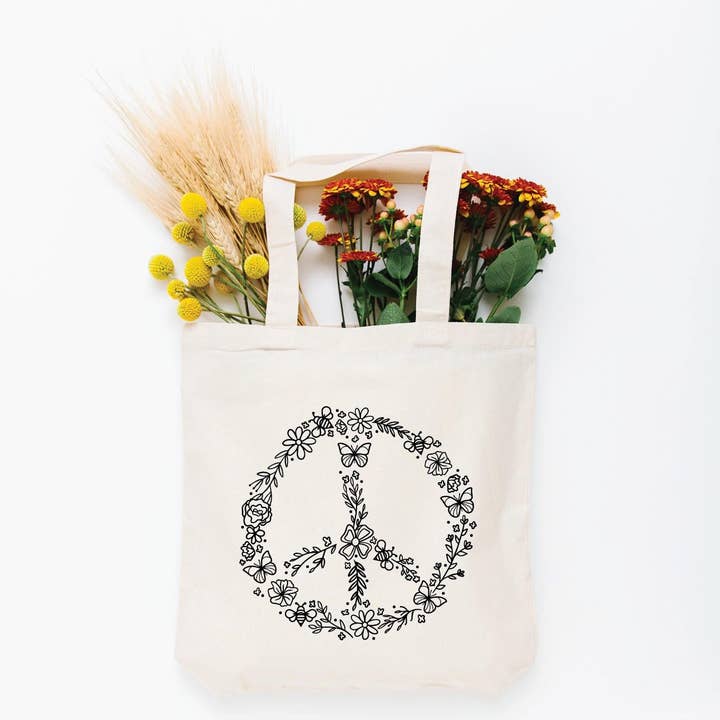 Nature Supply Co - Wholesale Tote Bag - Women's - Pollinator Peace Sign Eco Friendly Canvas Tote Bag | Reusable Bag | Gift