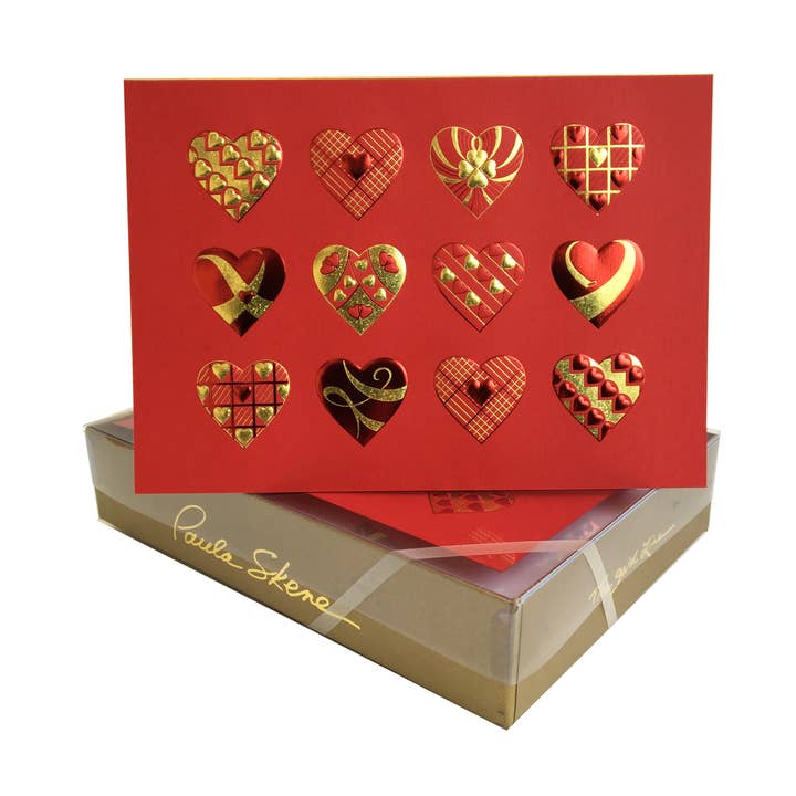 Heart Medley Gold on Red Valentine's Day Card for wholesale by PAULA SKENE DESIGNS
