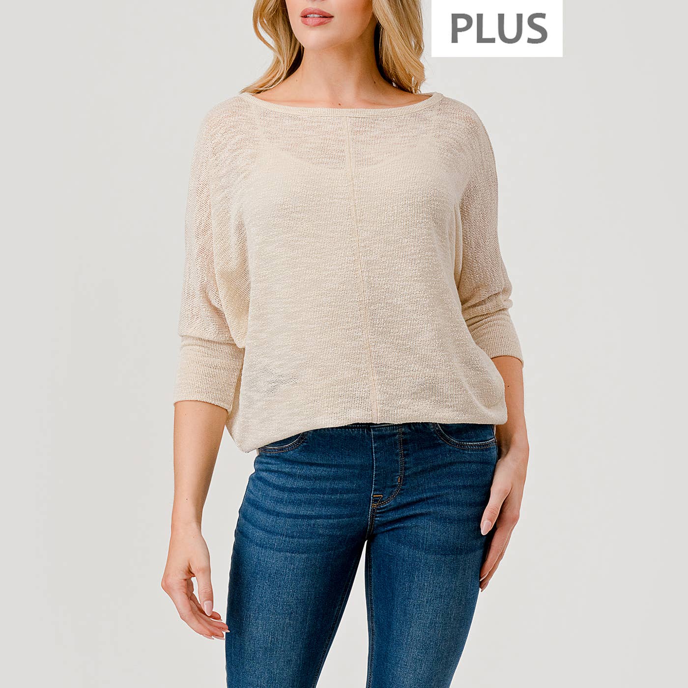 Heimious - Vente Haut en maille – femme - Haut à manches 3/4 à texture flammée à manches Dolman, grande taille, T813-PL2