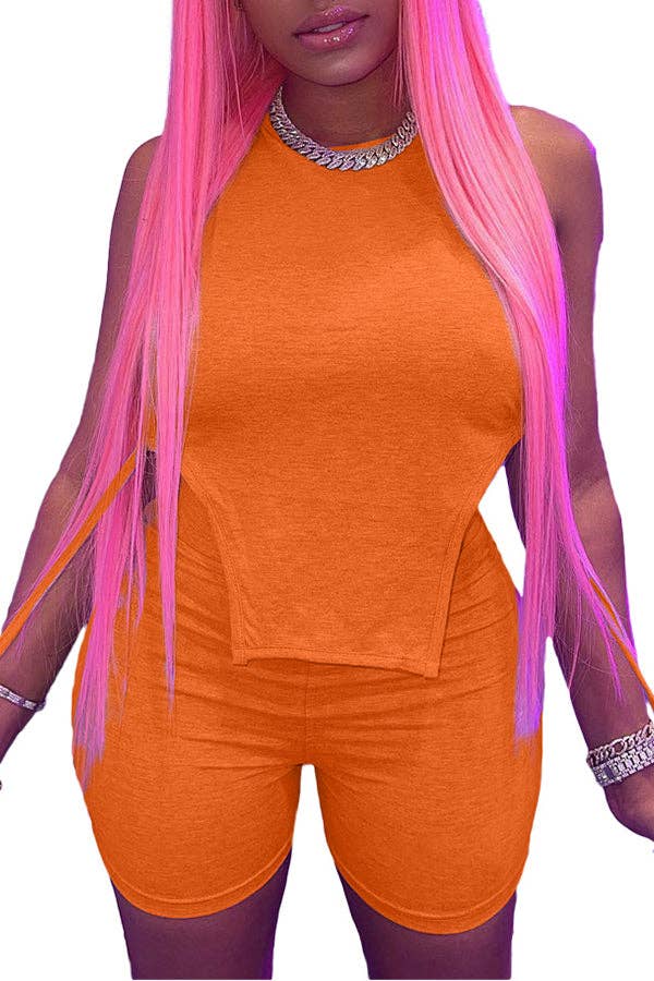 MB Fashion Wholesale - Wholesale Lounge Set - Women's - MB FASHION Sleeveless Crop Top and High-Waist Shorts 268T9