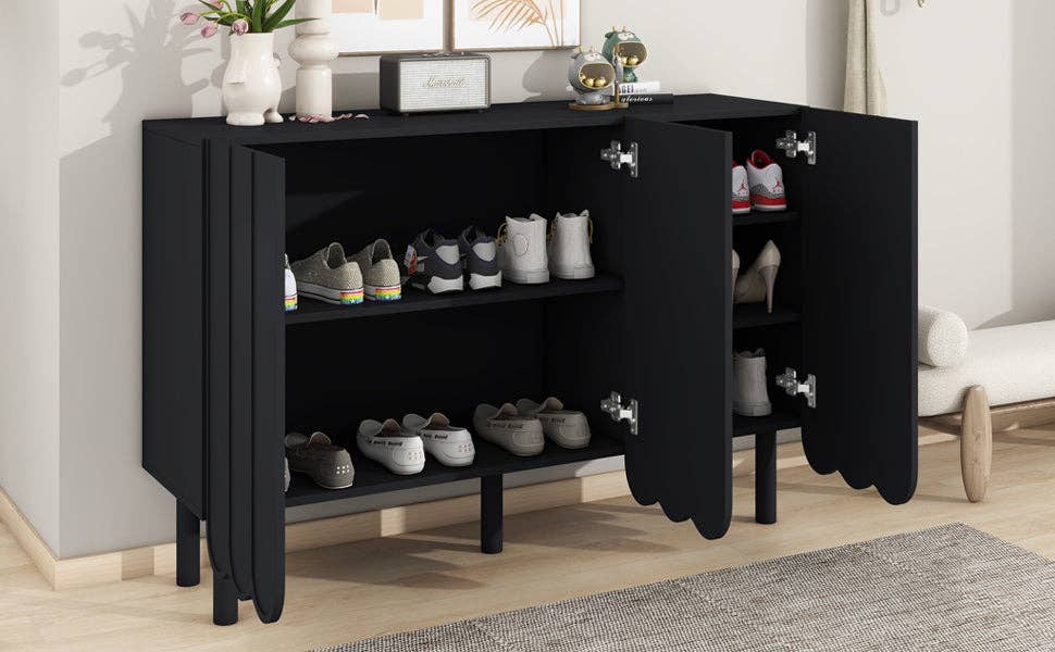 39F Inc. - Wholesale Cabinet - Minimalist Shoe Cabinet/Sideboard (Black/White, Wave Doors)20