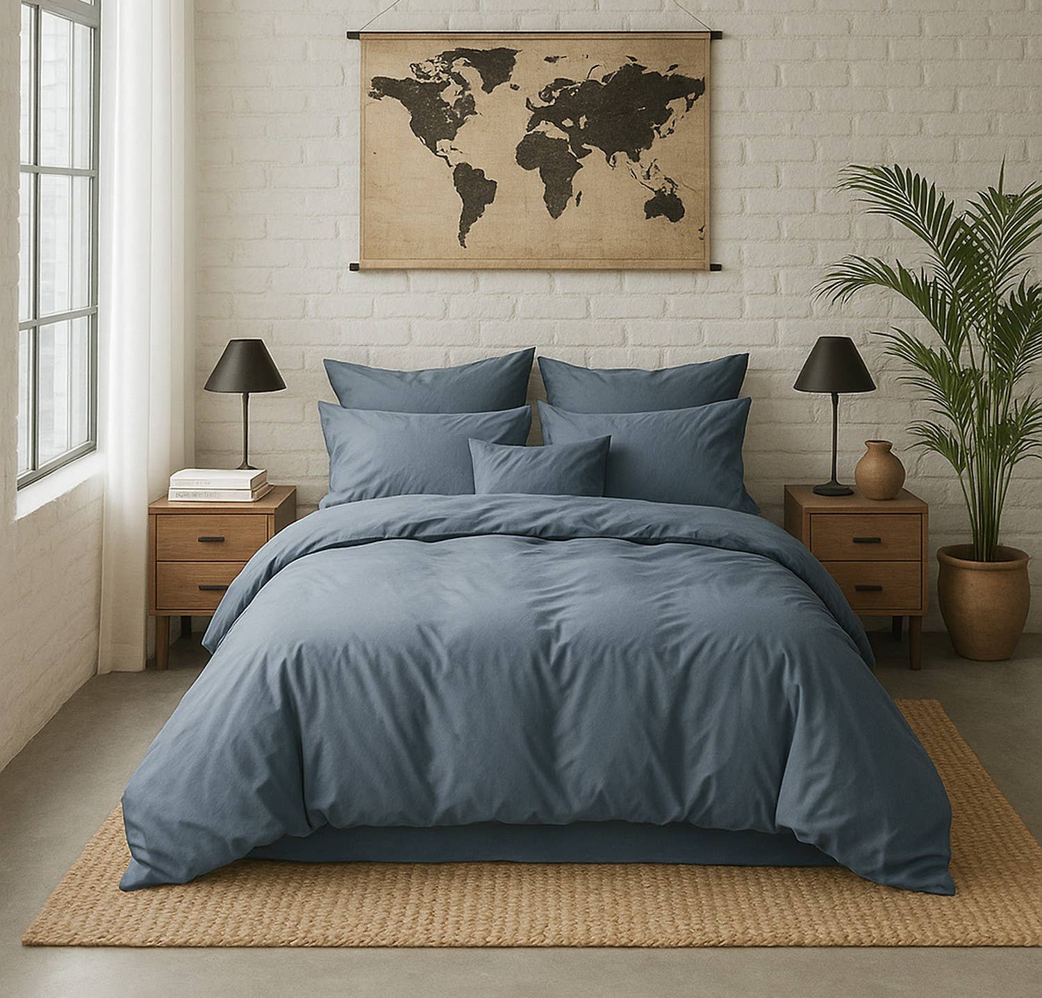 Duvet Cover 240x220 100% Washed Cotton Percale 80 threads/cm² - Bottle Finish 40cm - Forever Blue/Anthracite Blue for wholesale on Faire