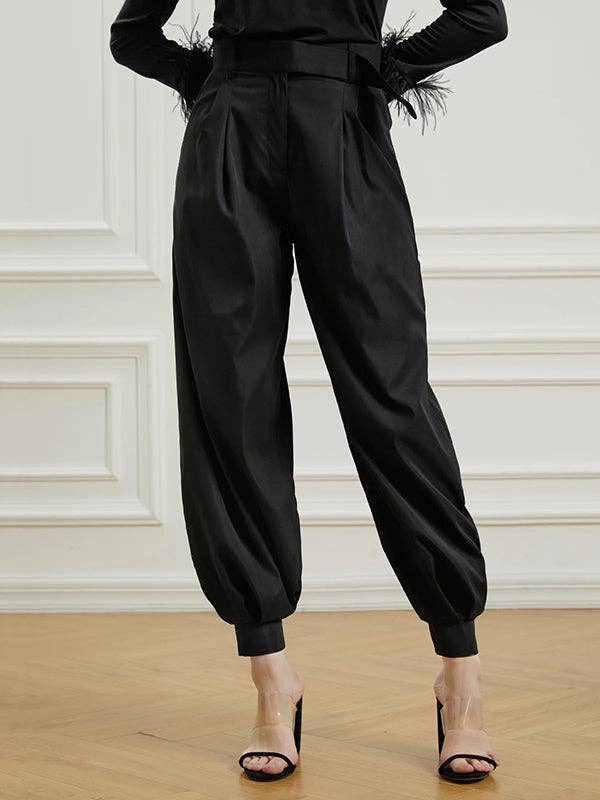 Simple High Waisted Black Casual Harem Pants Bottoms for wholesale on Faire