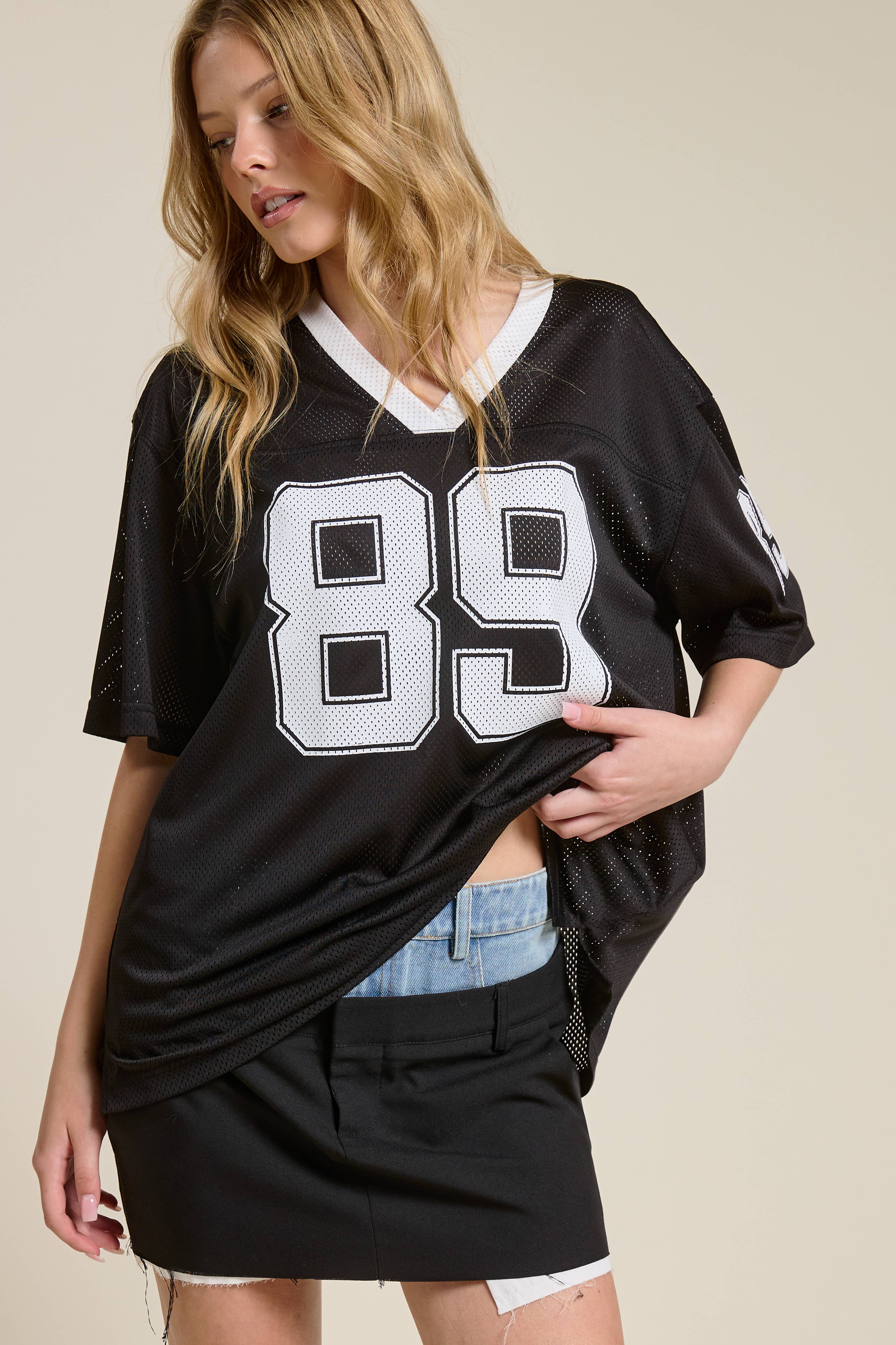 Mimosa - Wholesale T-Shirt - Women's - Sporty V Neck Short Sleeve Jersey Top with 89 Graphic Print5