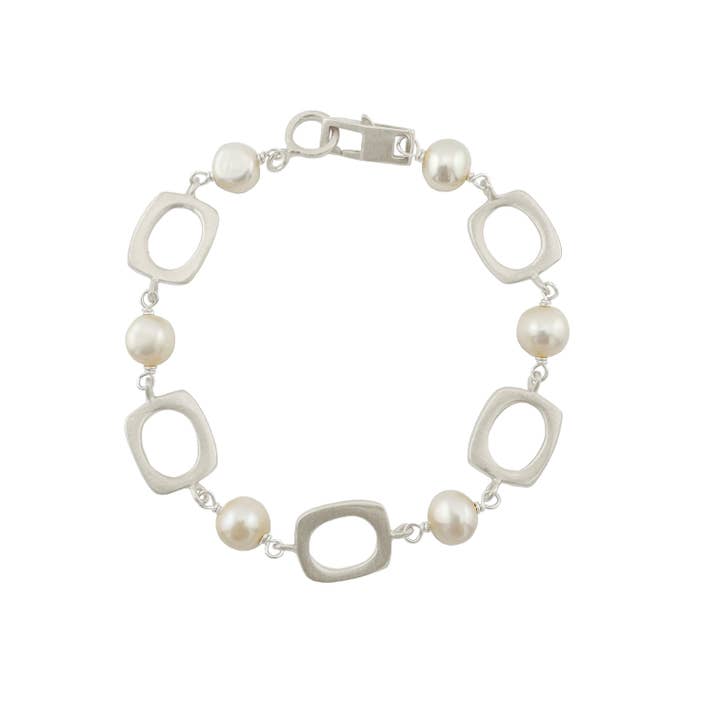 open rectangles w. pearls bracelet for wholesale by Philippa Roberts