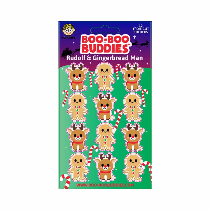 Hoja de pegatinas Boo Boo Buddies® Rudolf y Hombre de Jengibre para venta al por mayor de Boo Boo Buddies