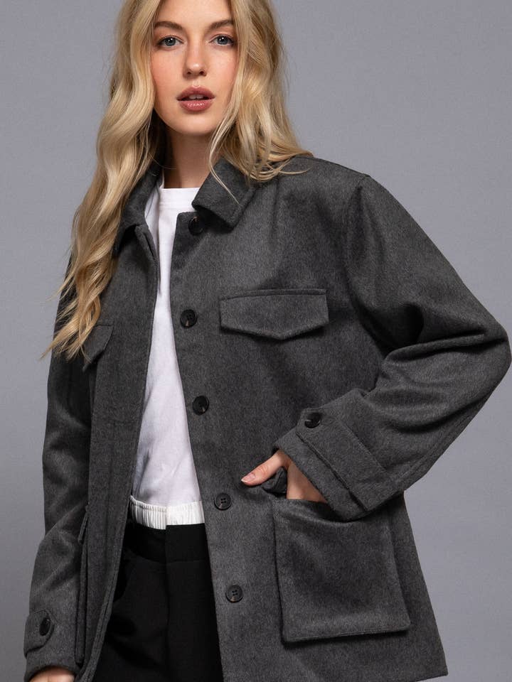 Active Basic | Active USA - Vente Manteau – femme - Manteau en feutre doux à manches longues avec boutons dissimulés à l'avant et rabat0