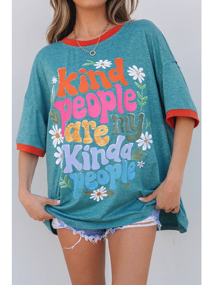 Dusk Blue LDC Kind People are My Kind People Graphic Oversized Tee for wholesale on Faire