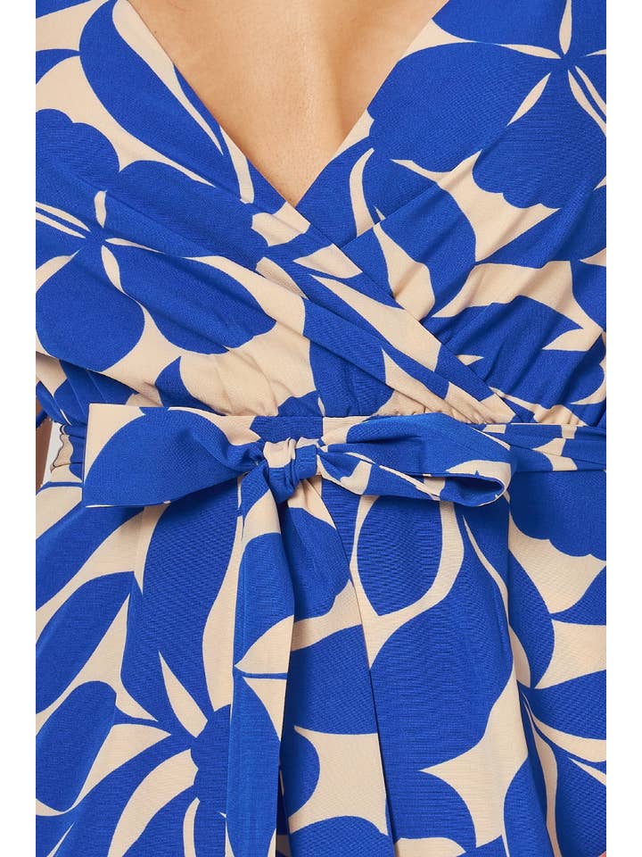 B I G H I T Fashion - Wholesale Jumpsuit - Women's - Leaf Print Jump-suit with Side Pocket HR2534-BLUE4