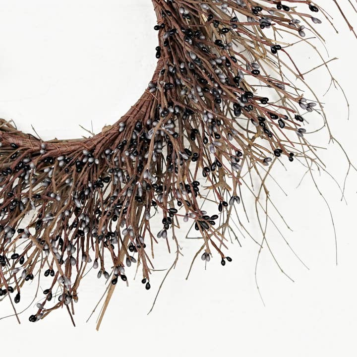 Impressive Enterprises, Inc. - Wholesale Wreath - ISB082GB- 22in Pip Berry Wreath w/twig-GRAY BLACK1