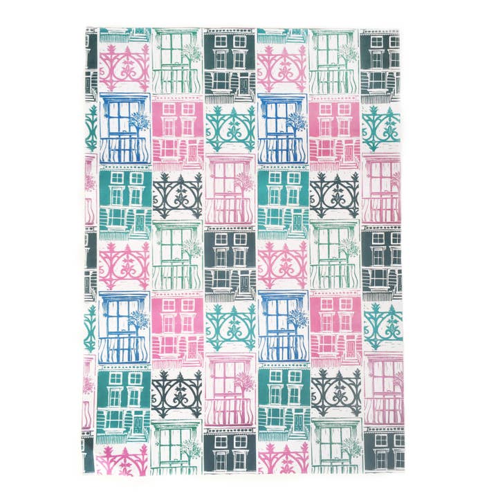 London Houses - Papel de regalo, color pastel para venta al por mayor de Kate Guy Prints