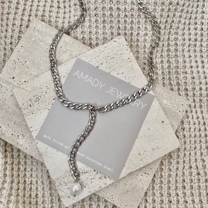 Amady Jewelry - Vente Sautoir et collier en Y - Chaîne à maillons gourmettes en argent et collier Lariat en perles7