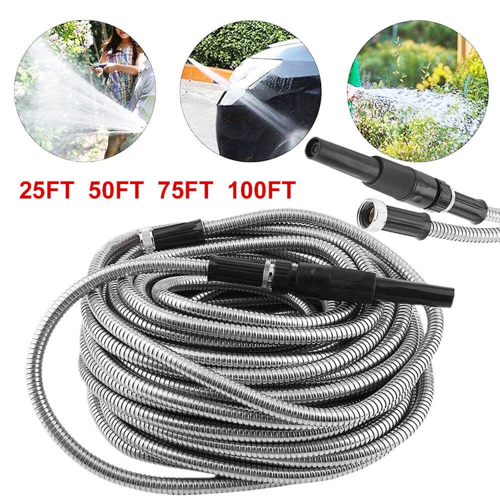 Hard Rock Health Stores - Wholesale Garden Tool - 304 Stainless Steel Garden Water Hose Pipe 25/50/75/100FT Flexible Lightweight1