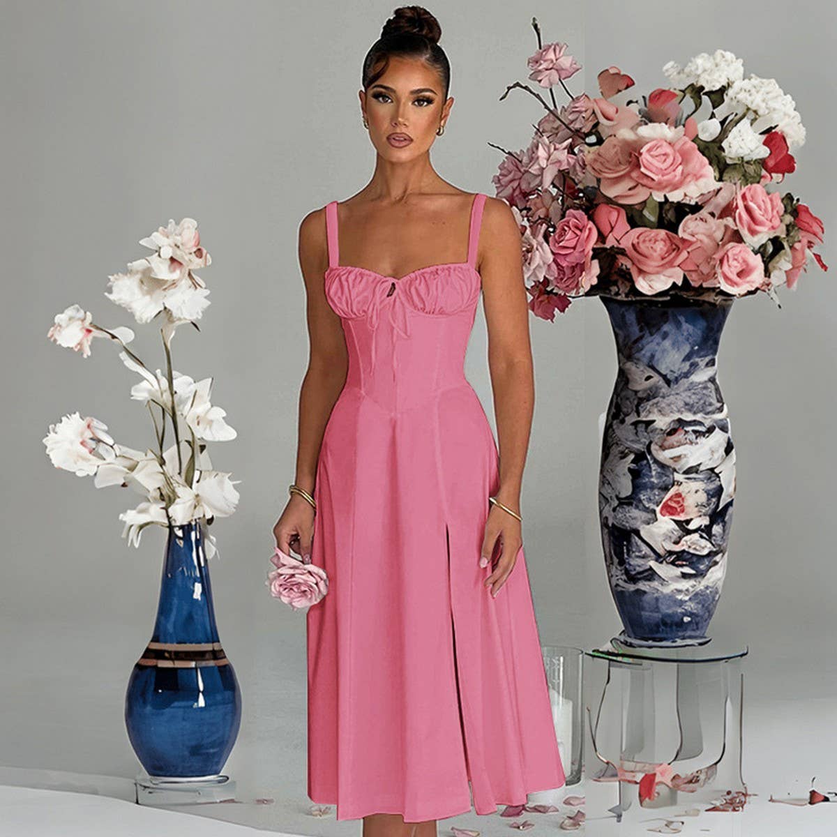 Lily Clothing - Wholesale Dress - Women's - Fashion casual lace-up slim split halter dress12