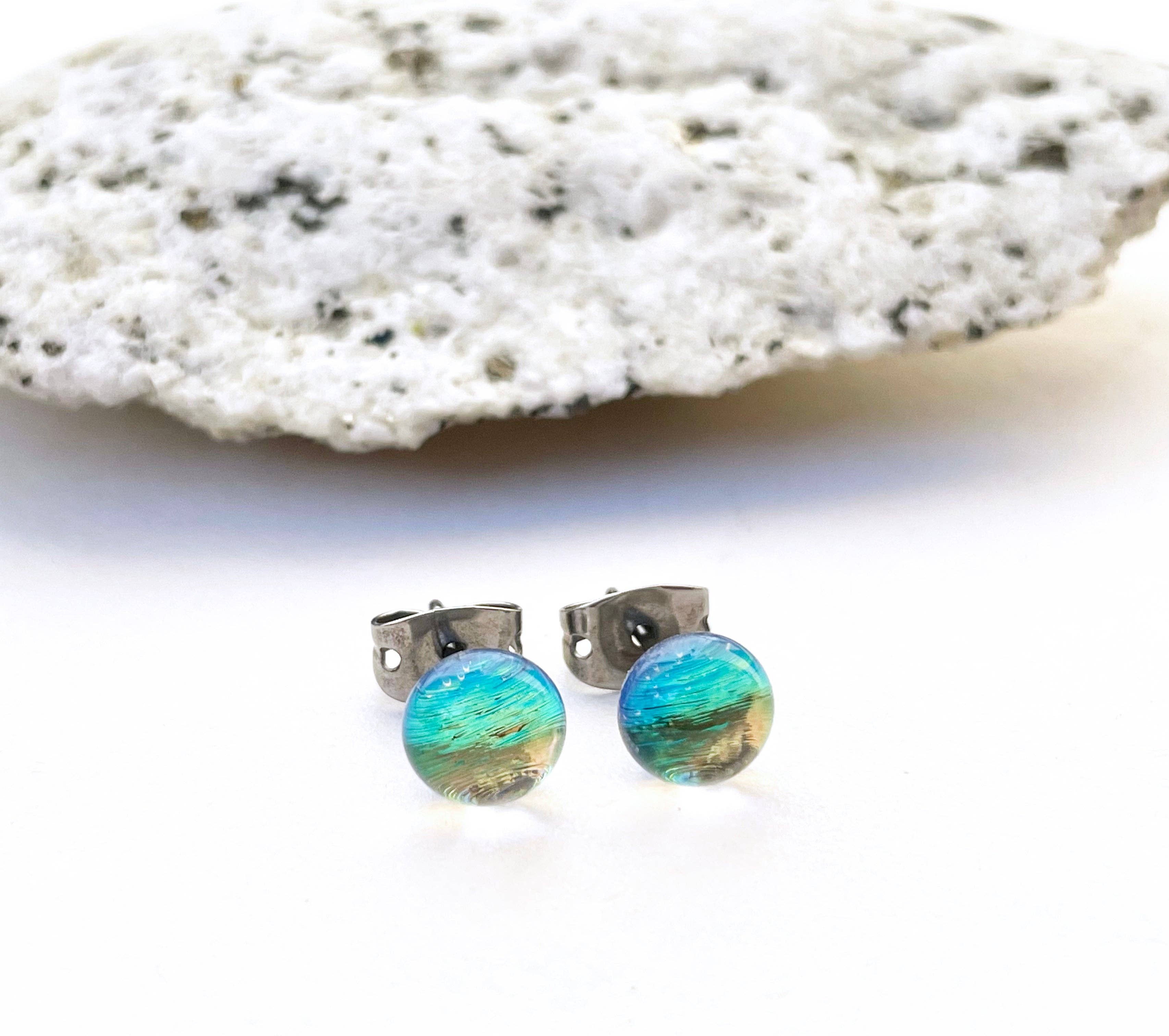 Flame Work Designs - Glass Jewelry - Wholesale Stud/Post Earrings - Dichroic Glass Mini Studs, Peaches 'n' Cream 6mm Earrings1