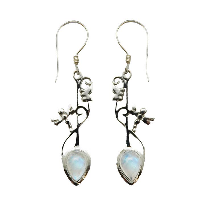 (385BBMS) Boucle d'oreille pendante en argent avec motif naturel pour la vente par Vera Wolf