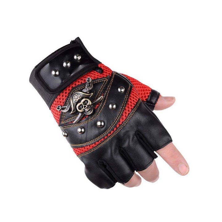 Tourtiwi – Großhandel Handschuhe – Damen – Fingerlose Pirate Skull Motorradhandschuhe