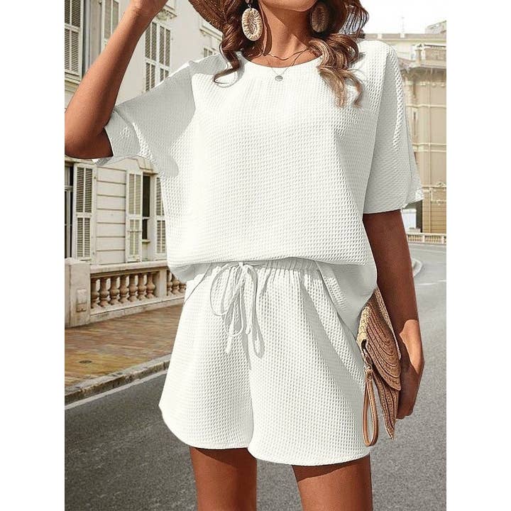 Miss Sparkling - Wholesale Lounge Set - Women's - Textured Shorts Set - Drawstring at Waist9