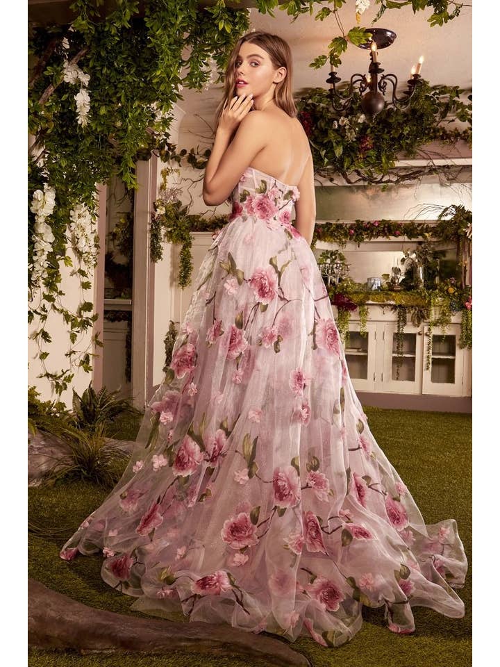 Multi Portrait Of A Rose Printed Organza Gown for wholesale on Faire1