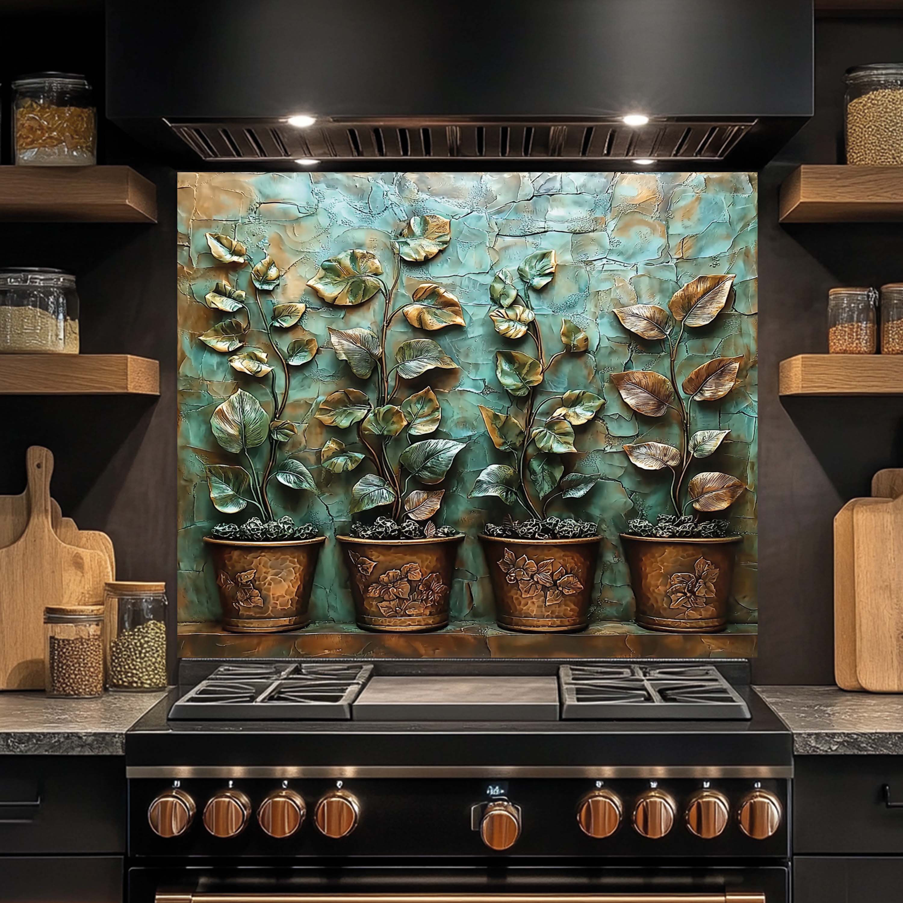 Glass Kitchen Backsplash - Wholesale Wall Accent - Copper Look Vines Tempered Glass Backsplash – Botanical Kitchen Backsplash0