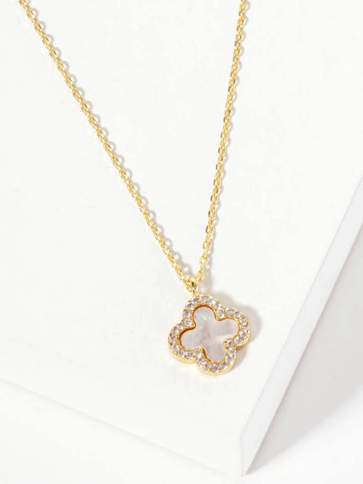 18K Gold-Dipped Brass Quatrefoil Pendant with CZ for wholesale by Wild Honey