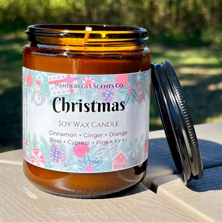 Wanderlust Scents Co. - Wholesale Jar/Filled Candle - Christmas Scented Soy Candles Amber Jar0