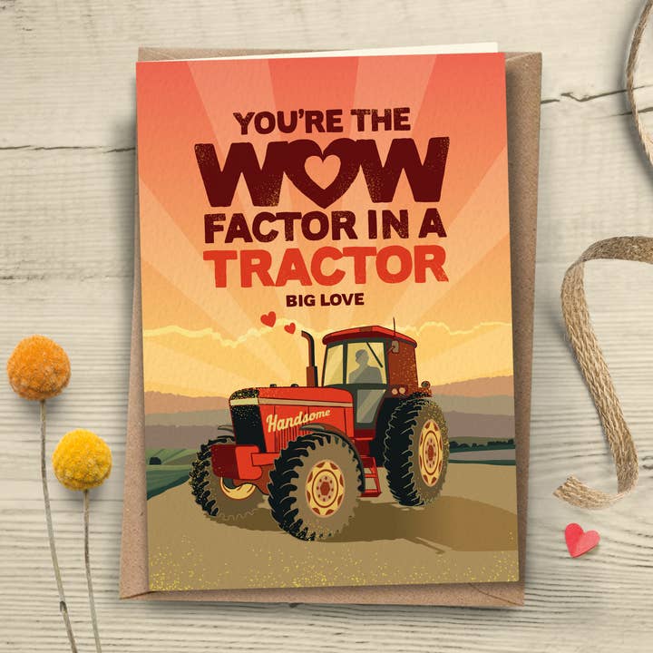 MH101 Wow factor tractor Valentine’s card for wholesale by The Typecast Gallery