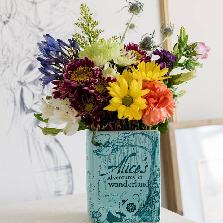 Small Book Vase, Alice in Wonderland - Blue (Case Pack) for wholesale by Steel Mill & Co UK