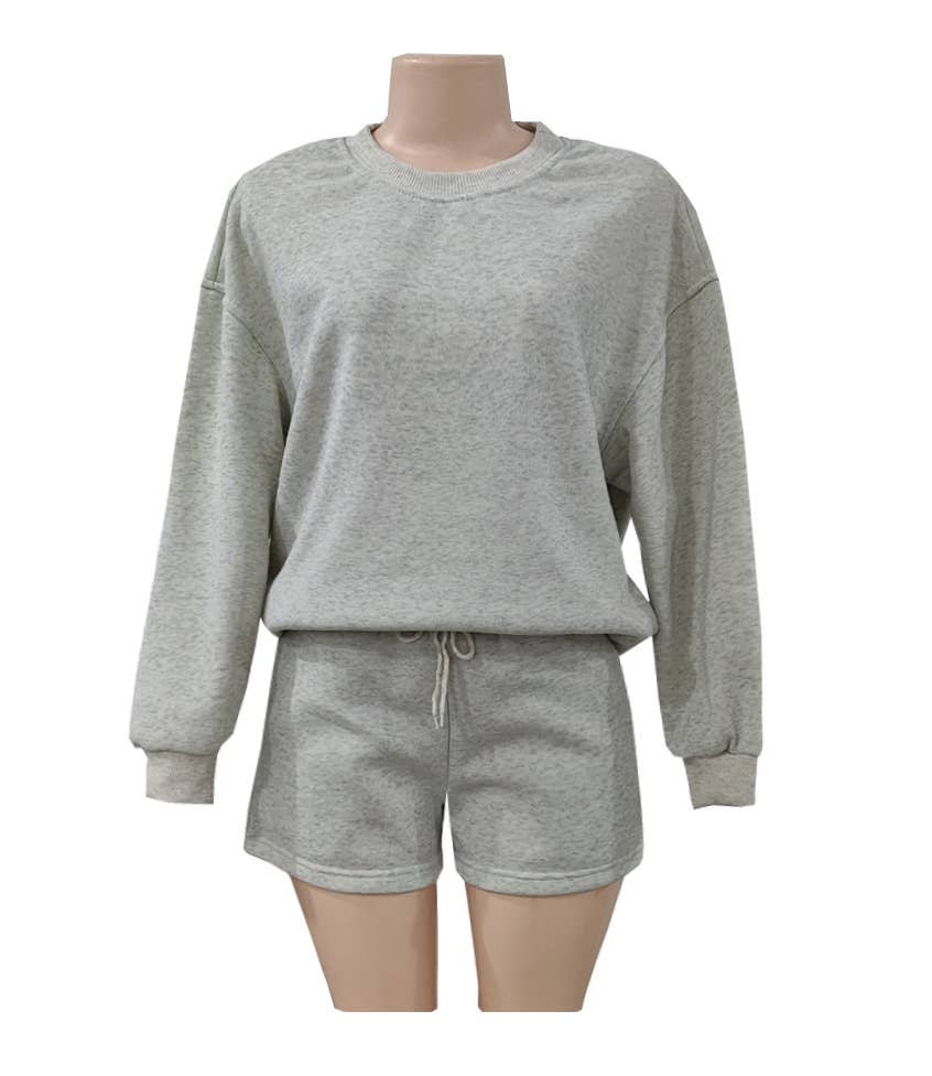 Rosa Clothing - Wholesale Lounge Set - Women's - Loose Casual Crewneck Sweatshirt Shorts Set2