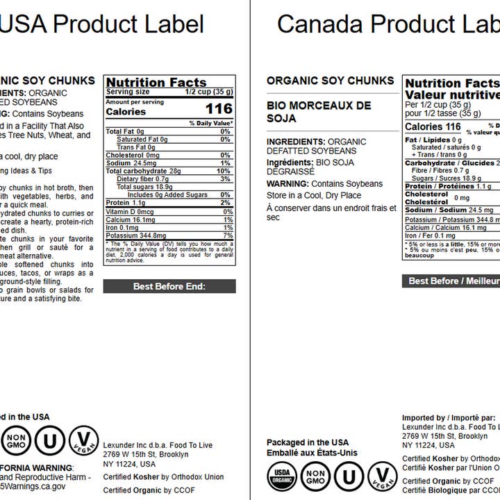 Food To Live - Wholesale Shelf-stable prepared meal - Organic Soy Chunks – Non-GMO. Vegan, Kosher, Bulk – by Food to Live2