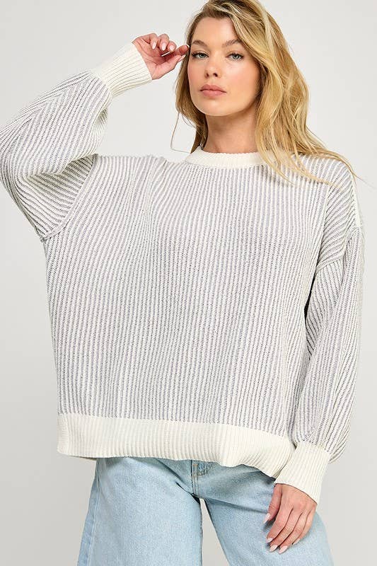 Miss Love - Wholesale Knit Sweater - Women's - Super Soft Strip Sweater1