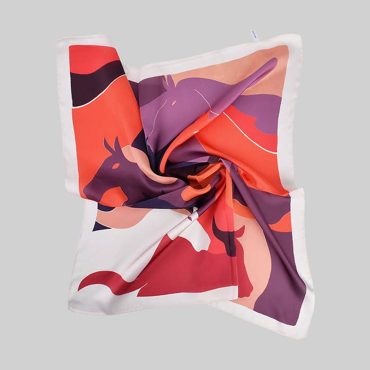 SILKY COLORFUL HORSE PRINT SQUARE SCARF for wholesale by Girly