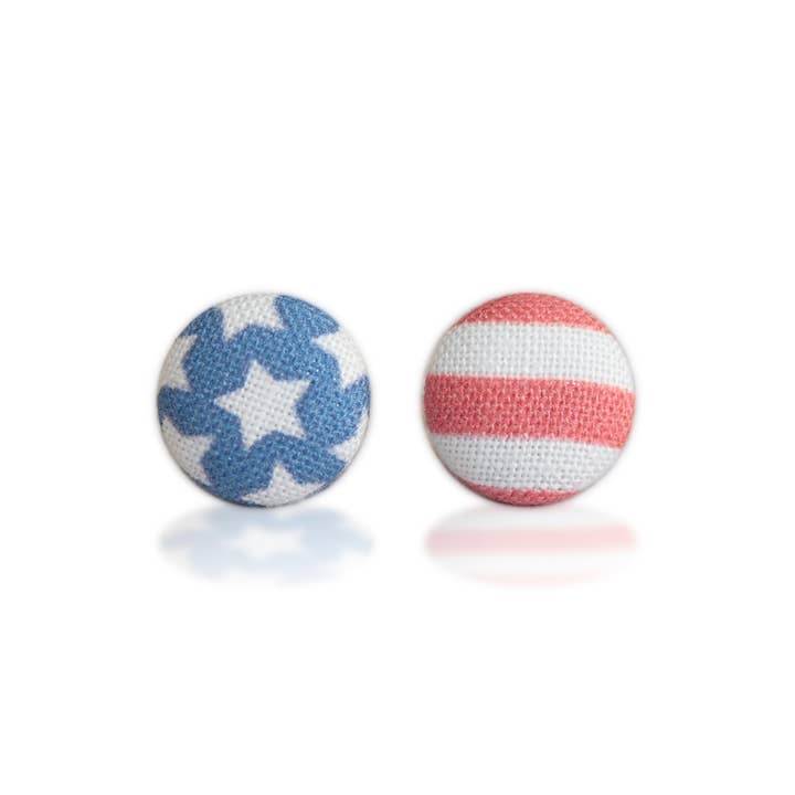 Rachel O's - Wholesale Stud/Post Earrings - American Flag Fabric Button Earrings