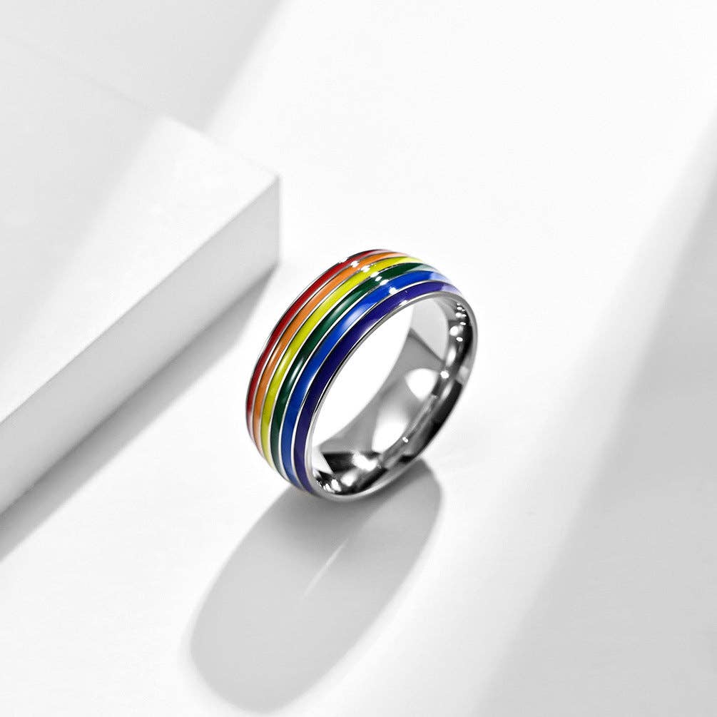 Perimade & Co. LLC - Wholesale Band/Stacked Ring - Rainbow LGBTQ Pride Stacked Band Ring in Stainless Steel6