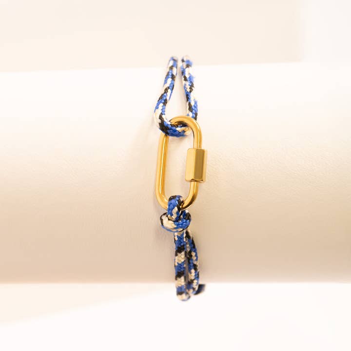 WJW - Wholesale Link & Chain Bracelet - 18K Gold PVD Stainless Steel Navy Rope Carabiner Bracelet3
