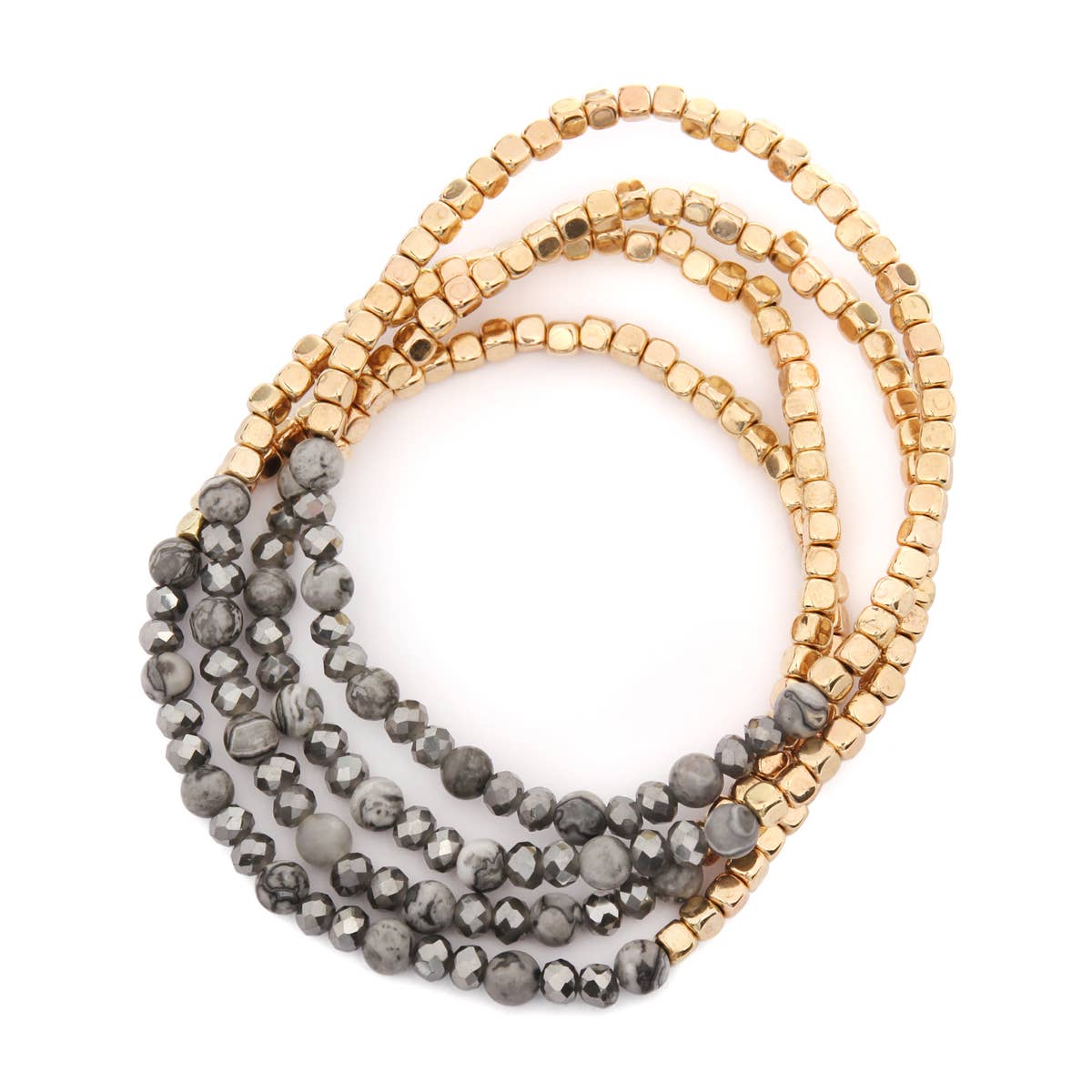 MYS Wholesale Inc - Wholesale Beaded Bracelet - Brass, Stone, Glass Four Set Beads Bracelet25