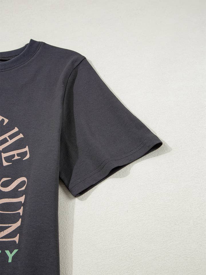 Dark Grey RISE WITH THE SUN Western Fashion Graphic Tee for wholesale on Faire