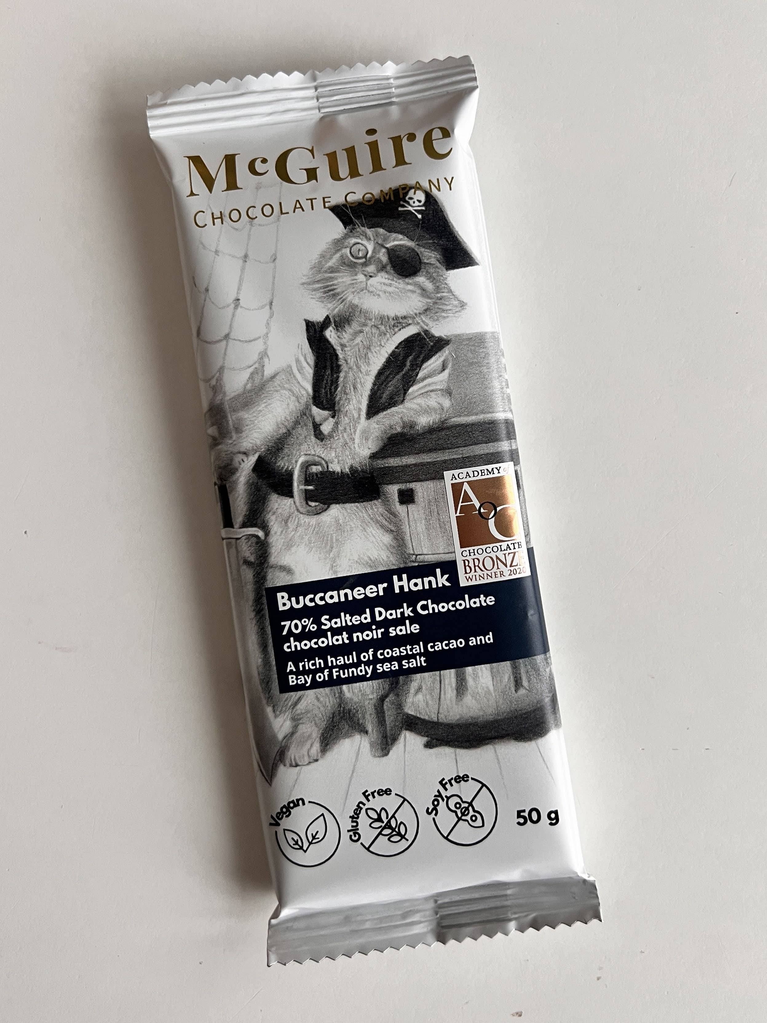 McGuire Chocolate Company - Wholesale Chocolate Bar - Buccaneer Hank 70% Salted Dark Chocolate